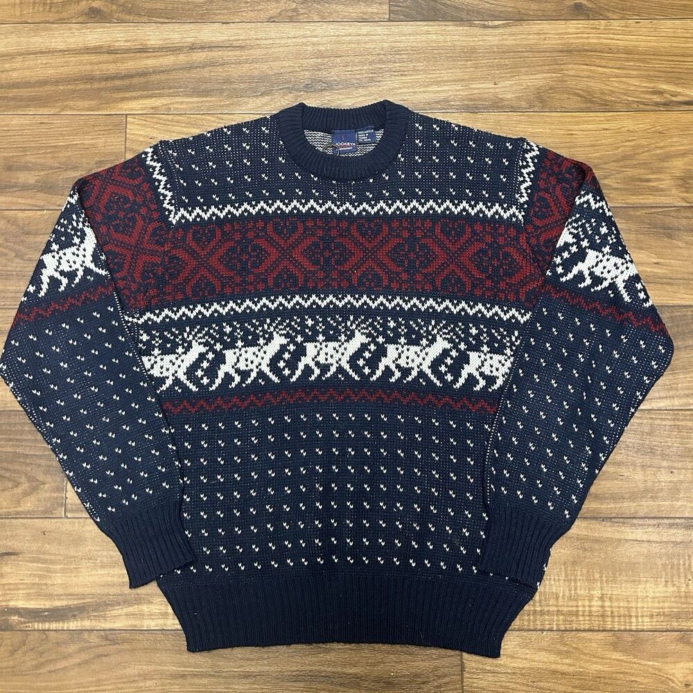Vintage Jockey Sweater Mens L Red Knit Striped Pattern Geometric Acrylic
